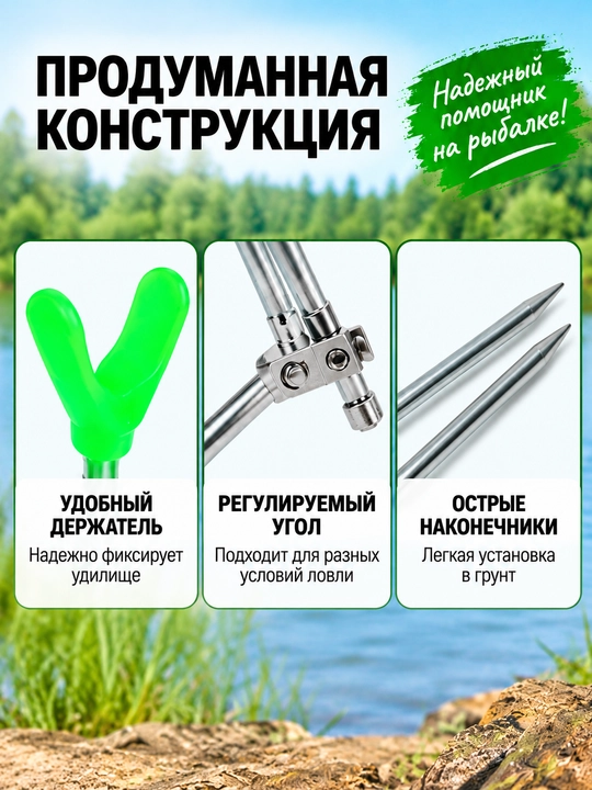 Подставка-держатель для удочки складная металлическая регулируемая 47 см