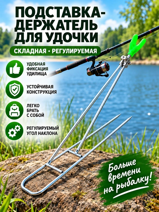 Подставка-держатель для удочки складная металлическая регулируемая 47 см