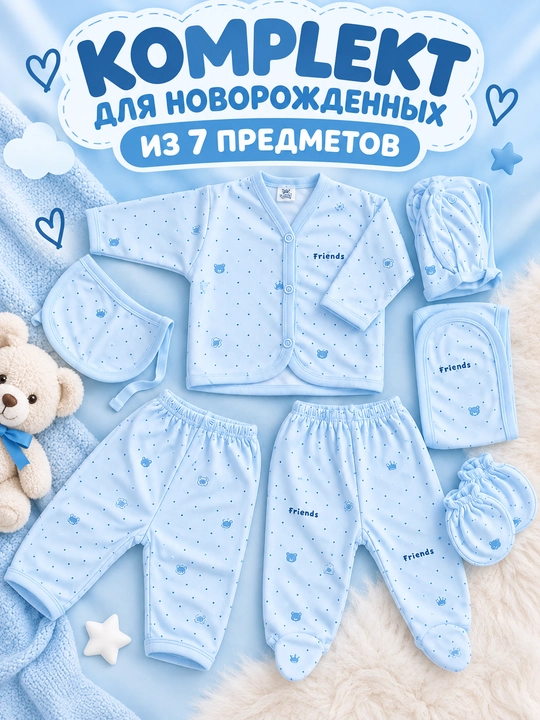 Комплект одежды для новорожденного, 100% хлопок, 0–3 месяца - 