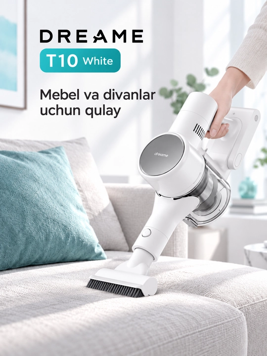 Dreame T10 White simsiz vertikal changyutgich, 60 daqiqagacha ishlash, 0,6 l konteyner