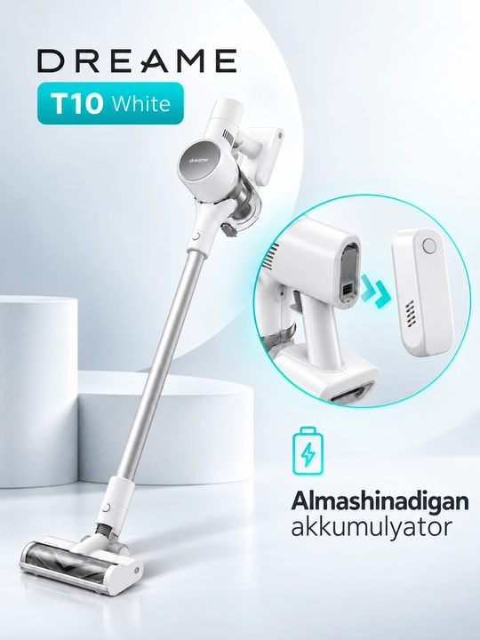 Dreame T10 White simsiz vertikal changyutgich, 60 daqiqagacha ishlash, 0,6 l konteyner