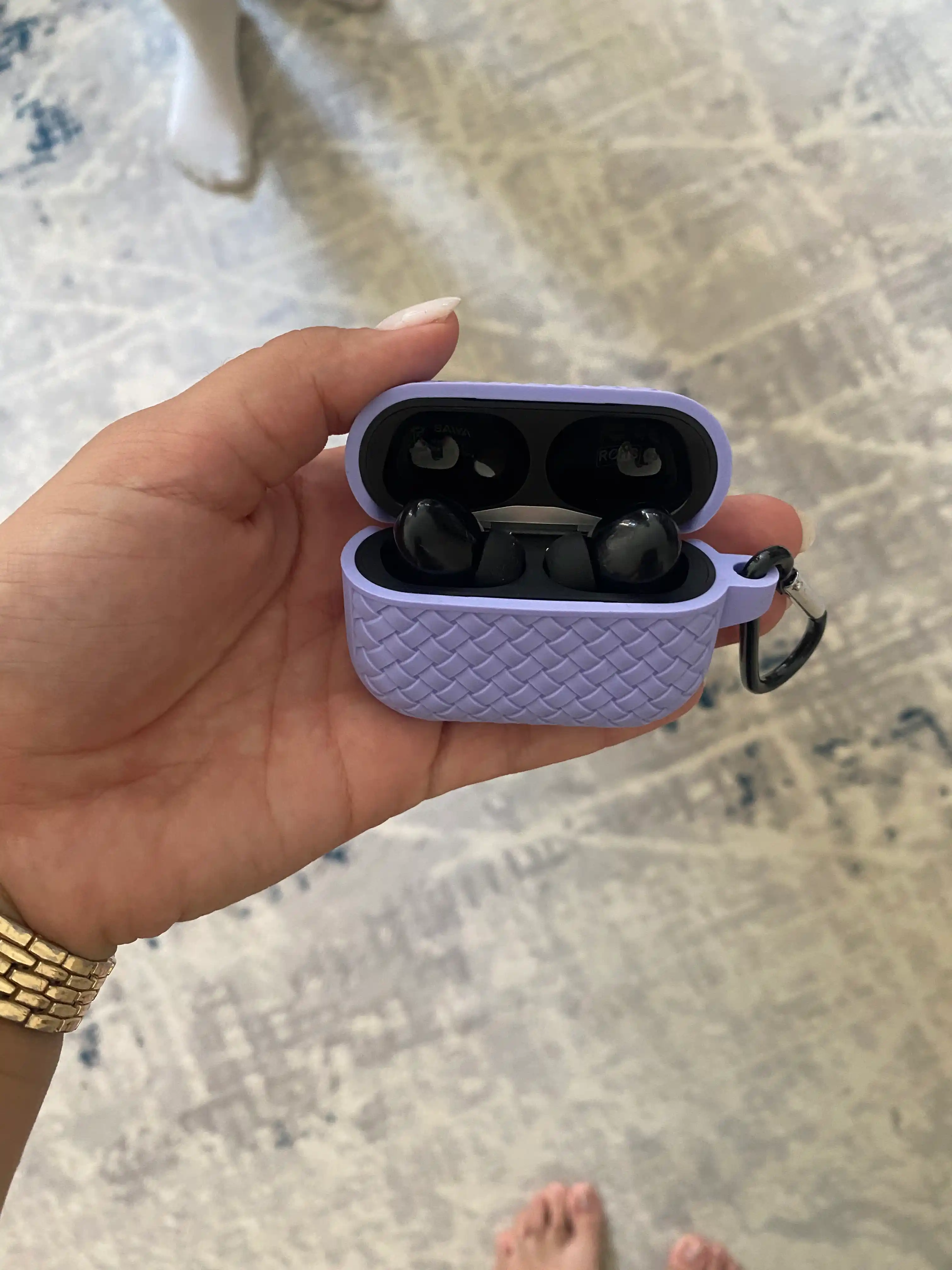 AirPods Pro/Pro 2 quloqchinlari uchun himoya chexoli, to'qilgan tekstura, karabinli