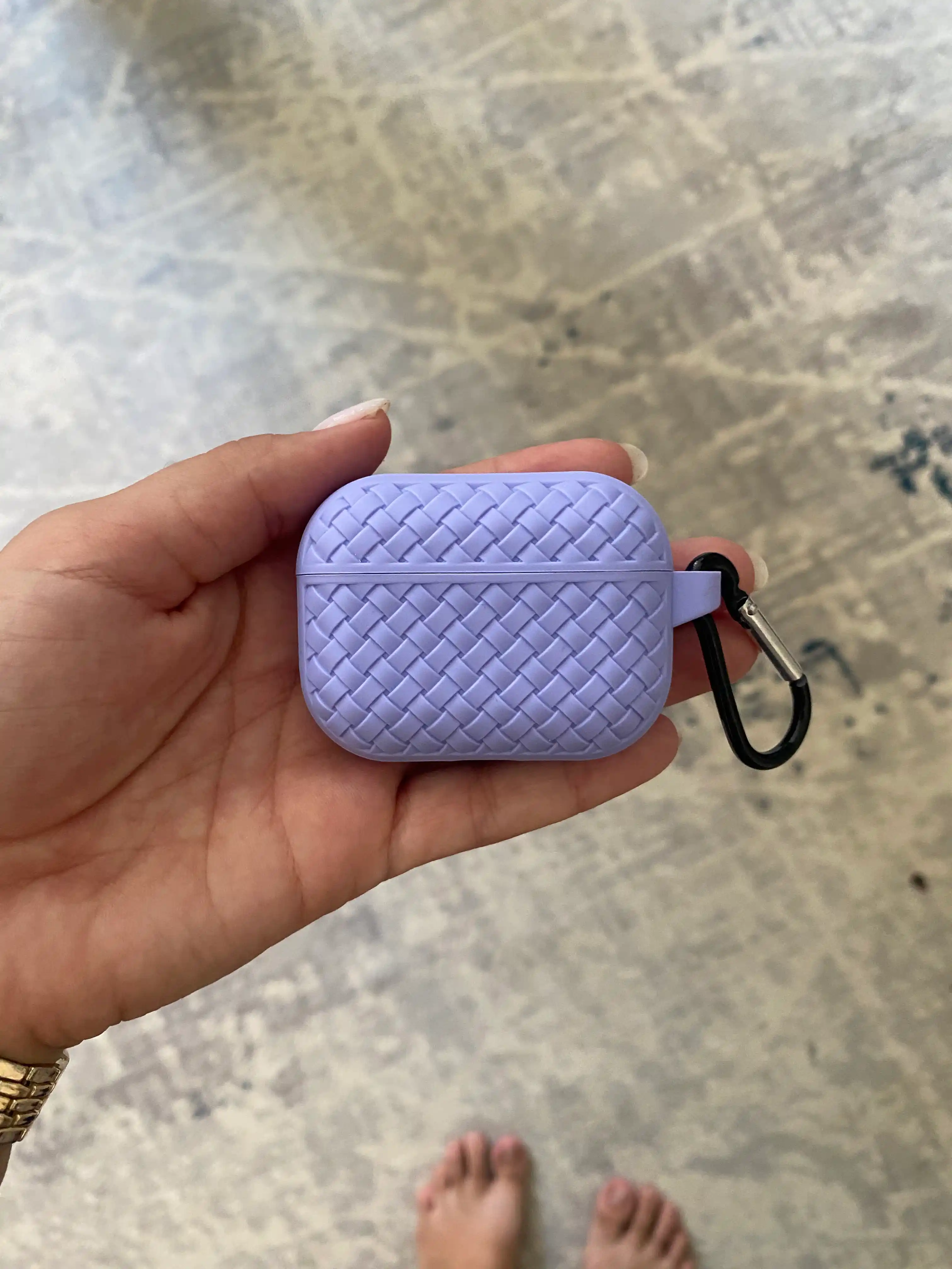AirPods Pro/Pro 2 quloqchinlari uchun himoya chexoli, to'qilgan tekstura, karabinli