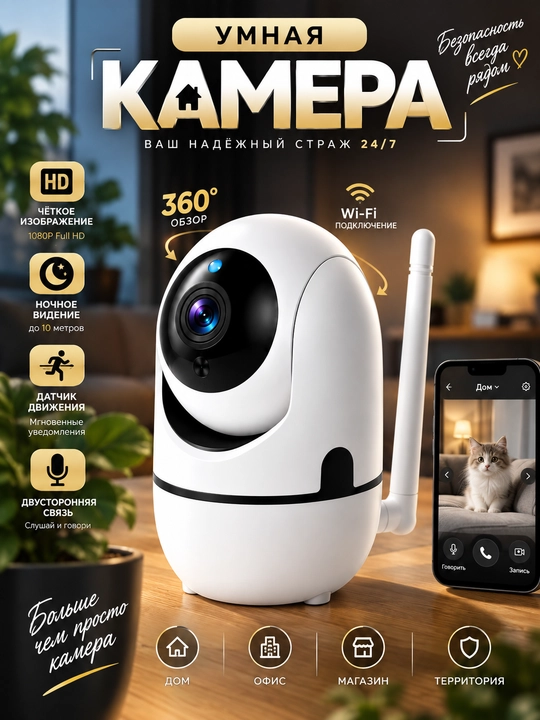 Камера видеонаблюдения, Умная Wi-Fi камера, камера 360 Full HD - 