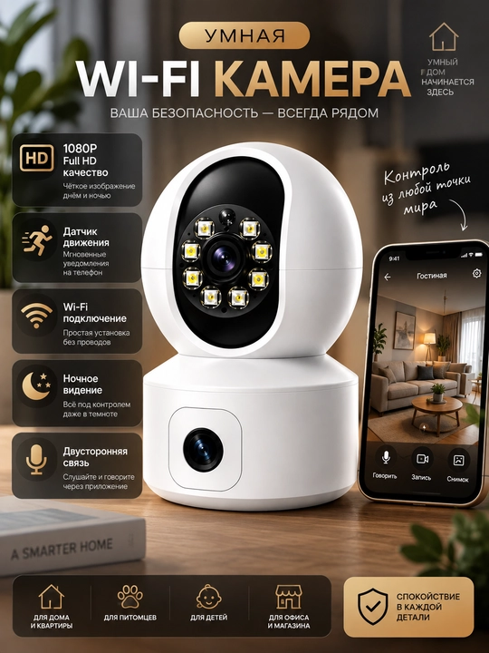 Камера видеонаблюдения, Умная Wi-Fi камера, камера 360 Full HD - 