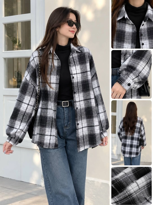 Ayollar uchun katakli ko‘ylak-kurtka — oversize fason - 