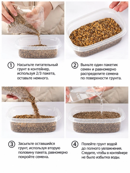 Mushuklar uchun bug‘doy urug‘i, uyda o‘t yetishtirish, 50 g, 5 ta paket, tabiiy urug‘