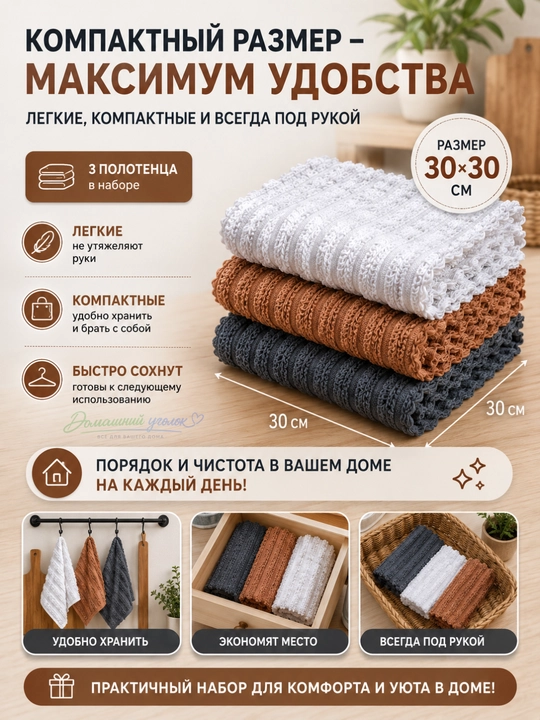 Набор кухонных полотенец из микрофибры, 3 штуки — полотенца для посуды и кухни