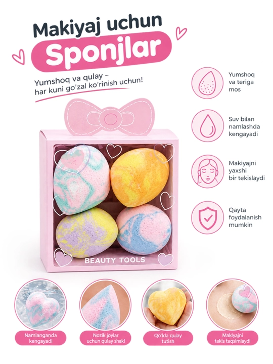 Makiyaj gubkasi, kosmetik spong, tonal krem uchun gubka, beauty blender - 