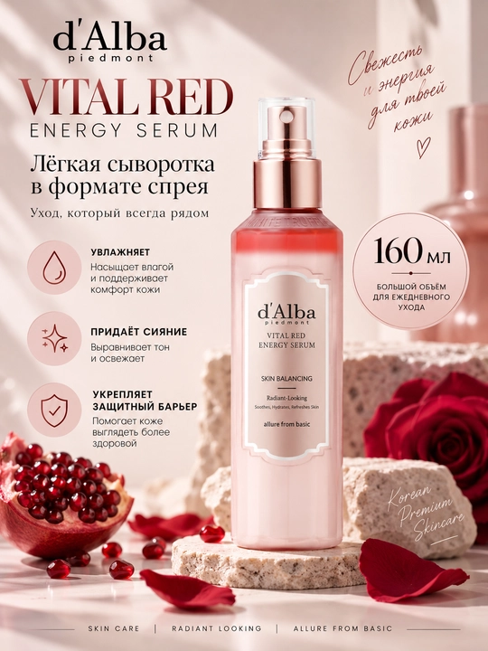 Спрей-сыворотка c белым трюфелем для лица d’Alba White Truffle Vital Red Energy, 160 мл - 