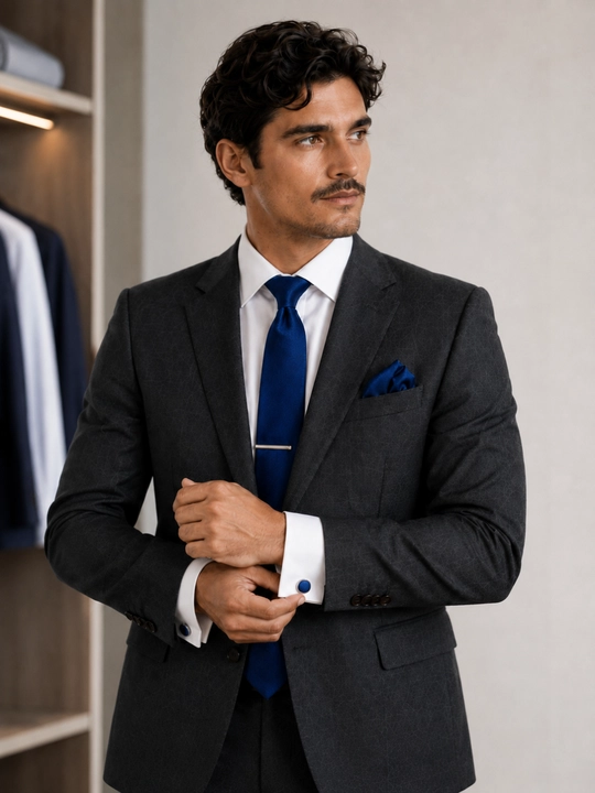 Erkaklar uchun sovg‘a to‘plami ELEGANT MAN 4/1: galstuk, zaponka, galstuk qisqichi, pashé