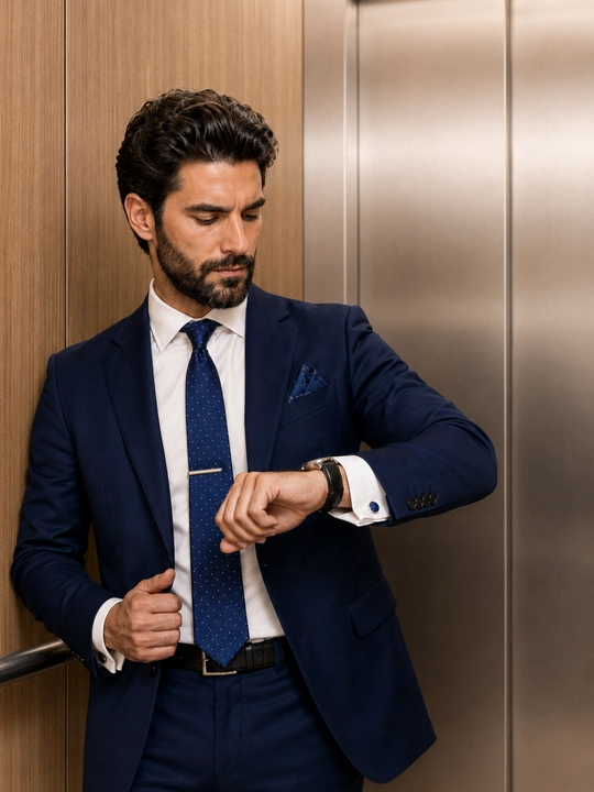 Erkaklar uchun sovg‘a to‘plami ELEGANT MAN 4/1: galstuk, zaponka, galstuk qisqichi, pashé