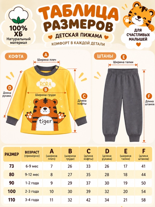 Пижама для мальчиков и девочек, 100% хлопок
