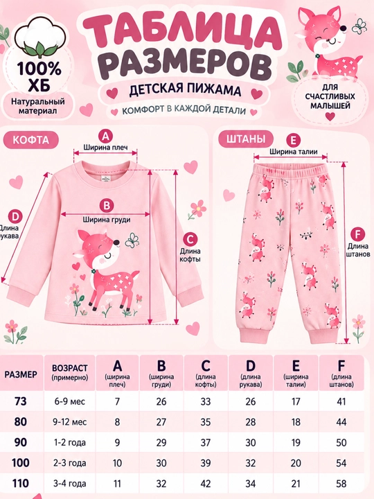 Пижама для мальчиков и девочек, 100% хлопок