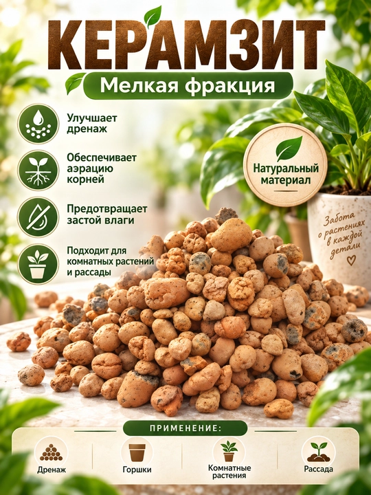 O‘simliklar uchun keramzit, Fraksiya: mayda, yirik, og‘irligi: 500 g • 1 kg - 