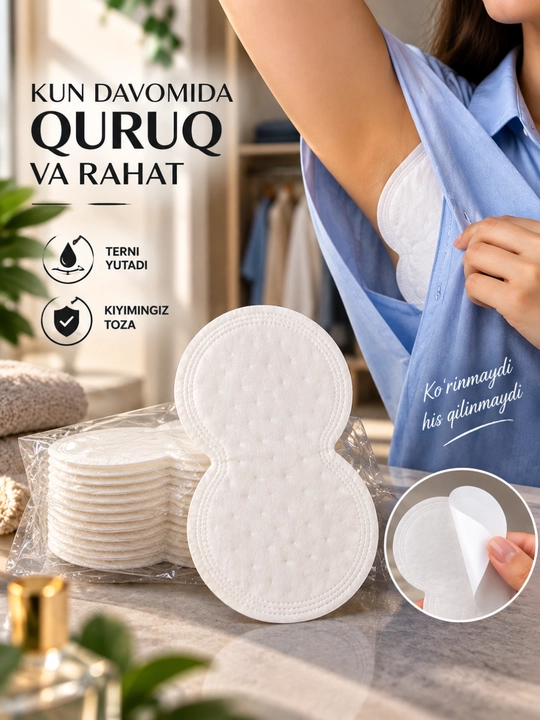 Qo`ltiq osti tagliki kiyimdagi ter va dog`lardan qarshi himoya ter yostiqchalari 10 dona