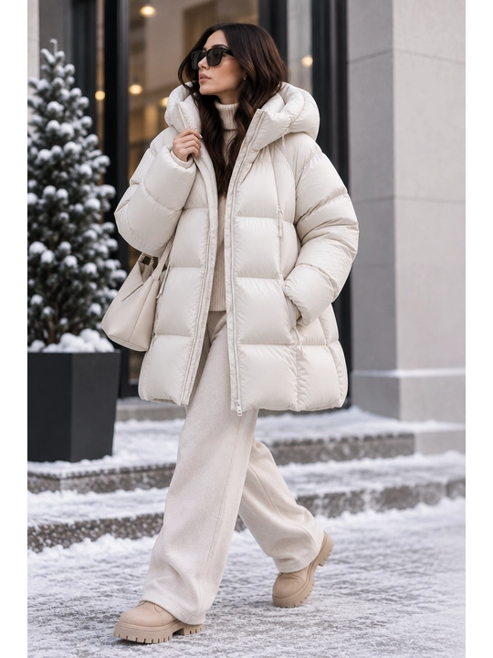 Ayollar uchun qishki kurtka, kapyushonli issiq puxovik, oversayz S–XL, -20°C gacha
