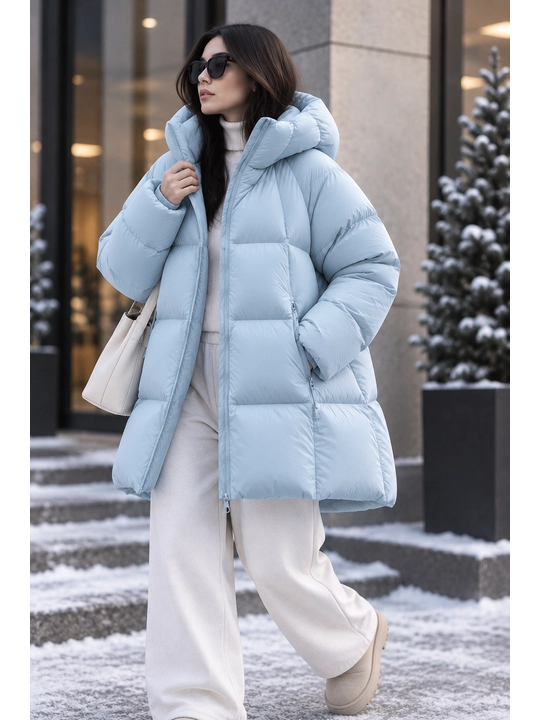 Ayollar uchun qishki kurtka, kapyushonli issiq puxovik, oversayz S–XL, -20°C gacha