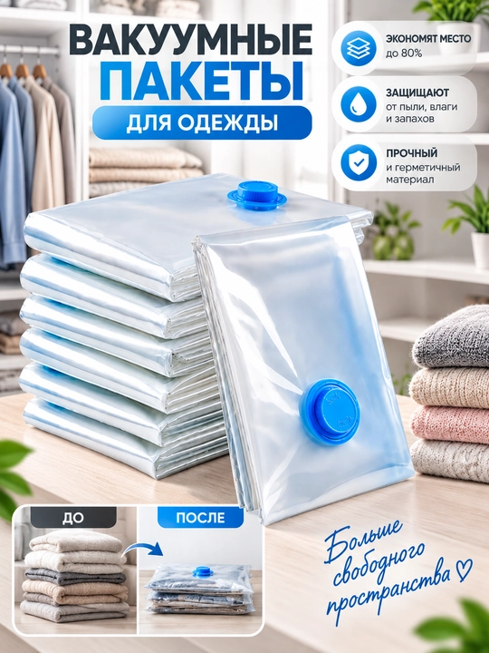 Вакуумные пакеты для одежды, 60*40, 70*50, 80*60, 100*70, 100*80 см