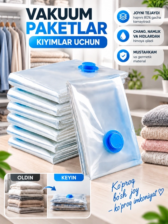 Вакуумные пакеты для одежды, 60*40, 70*50, 80*60, 100*70, 100*80 см - 
