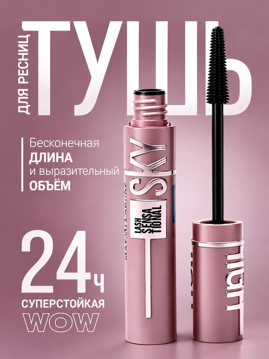Kipriklar uchun tush, uzaytiruvchi, hajm beruvchi, qora, 7.2 ml - 