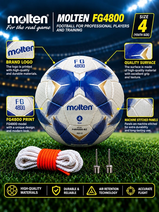 Futbol to‘pi Molten FG4800, mashg‘ulot uchun, 4-o‘lcham, oq-ko‘k
