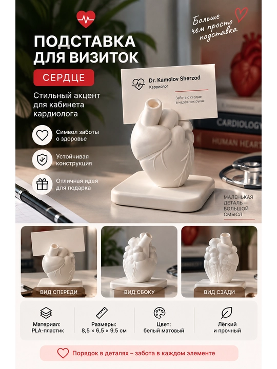 Подставка для визиток «Сердце», настольная для врача и кардиолога