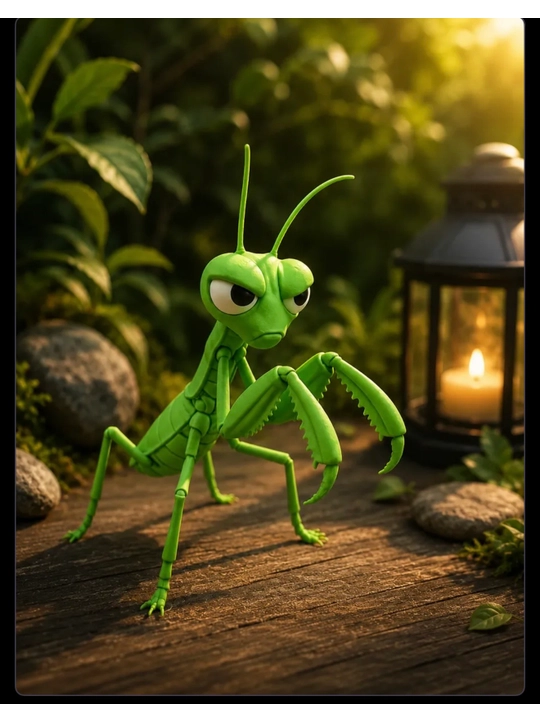 Yashil mantis, hasharot shaklidagi dekorativ 3D figurka - 