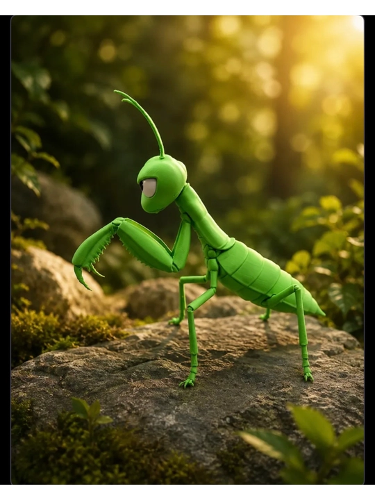 Yashil mantis, hasharot shaklidagi dekorativ 3D figurka