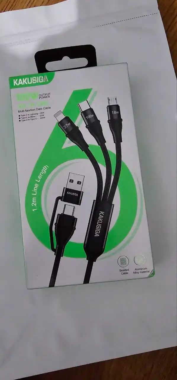 KAKUSIGA 100W 6-в-1 кабель для быстрой зарядки и передачи данных 1,2 м