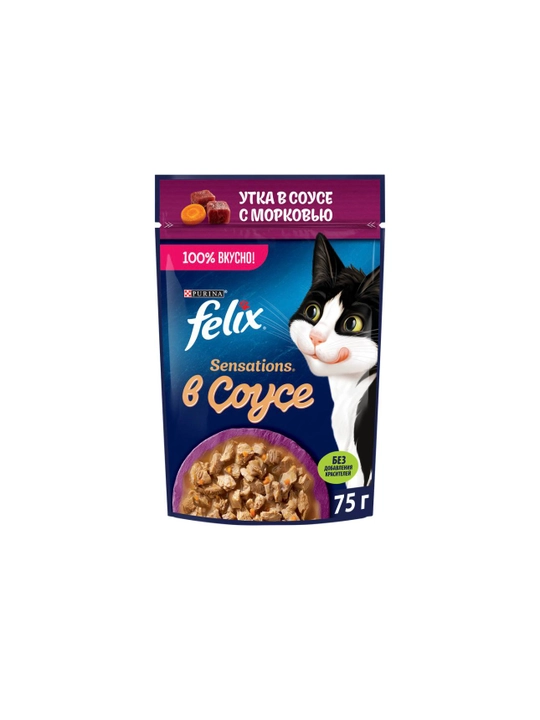 Felix Sensations влажный корм для кошек, утка в соусе с морковью, 75 гр, 5 шт - 