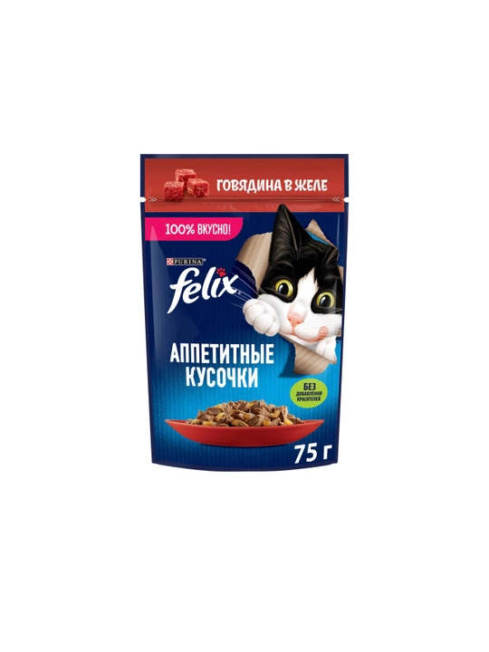 Корм для кошек Felix 75г для взрослых,говядина в желе 5шт - 