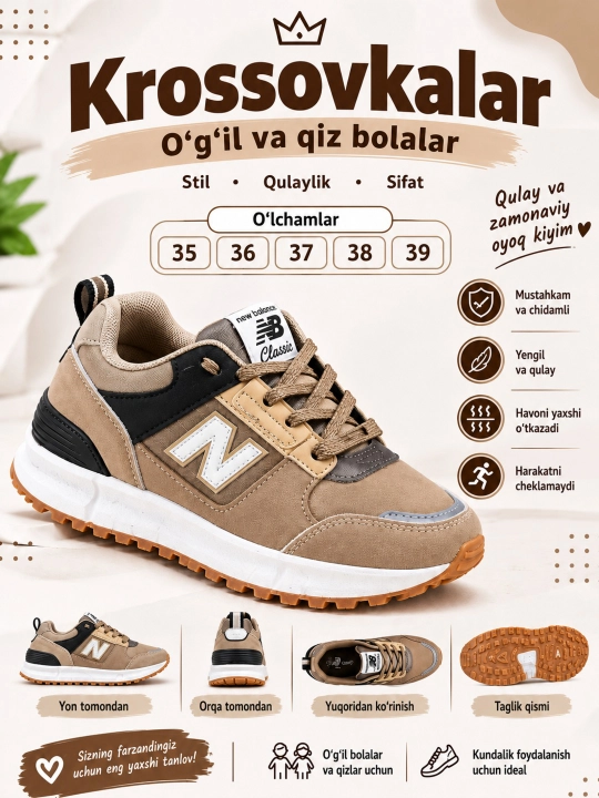 Bolalar va qizlar uchun zamonaviy krossovka - 