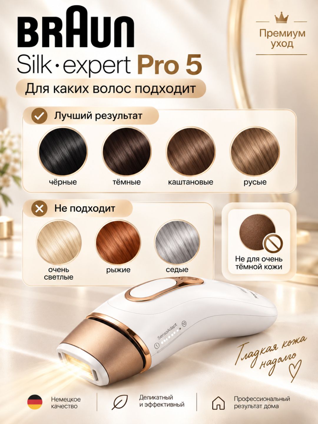 Braun Фотоэпилятор Silk-expert Pro 5 для лица, зоны бикини и тела, ресурс 400 000 вспышек