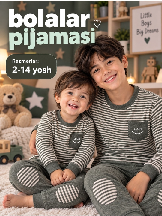 Bolalar pijamasi 2–16 yosh — issiq, yumshoq va qulay - 