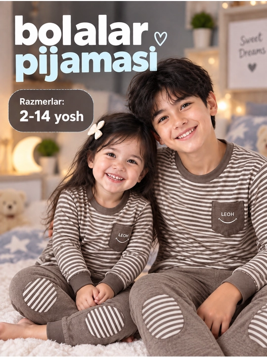 Bolalar pijamasi 2–16 yosh — issiq, yumshoq va qulay