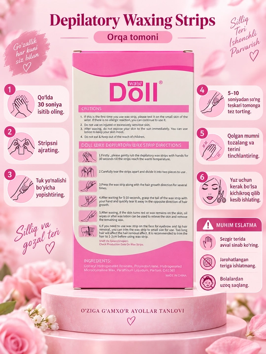 DOLL Depilyatsiya uchun tasma, mum plastinalar, shugaring, 1 dona 6 dona, 10 dona, 20 dona