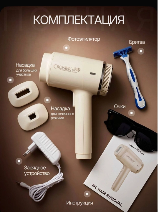 Cronier Фотоэпилятор для лица, зоны бикини и тела, ресурс 999 999 вспышек
