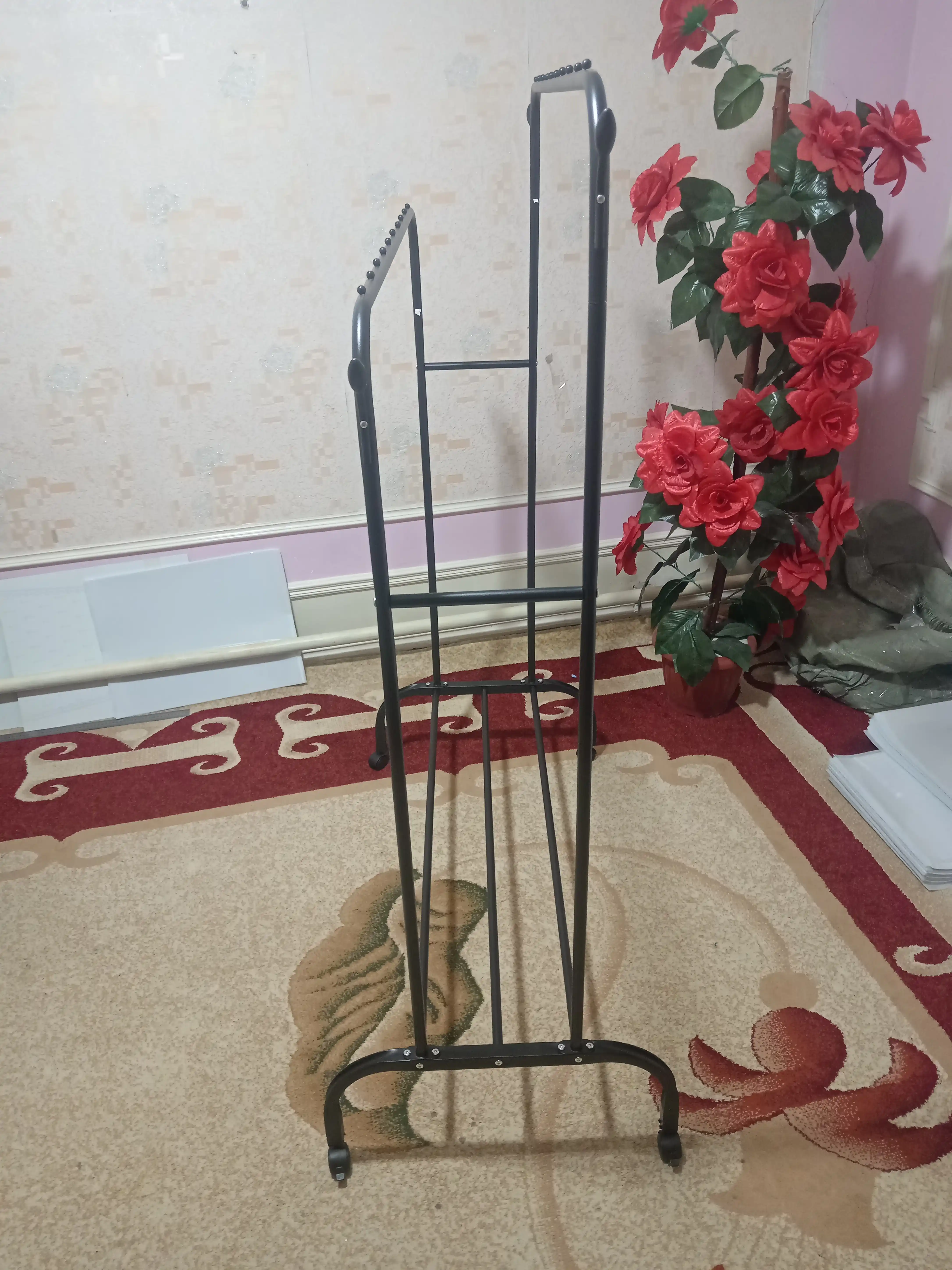 Вешалка напольная для одежды, с обувницей, на колесиках, металлическая