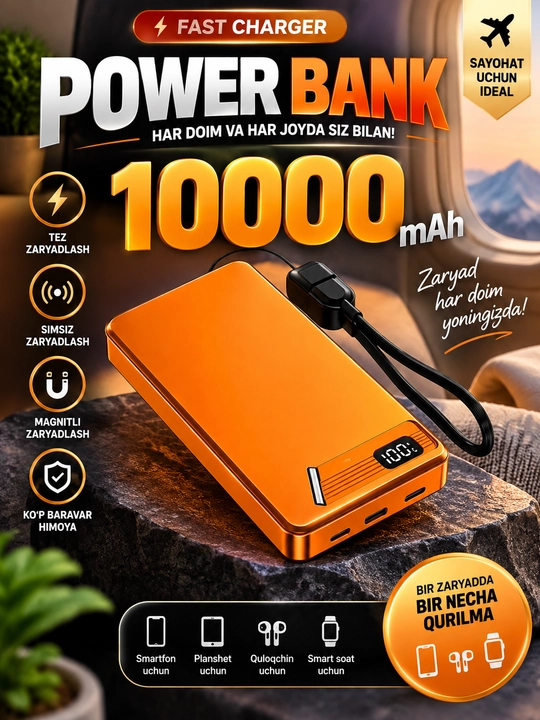 Power Bank 10000 мАч быстрая зарядка магнитный беспроводной Type-C LED дисплей