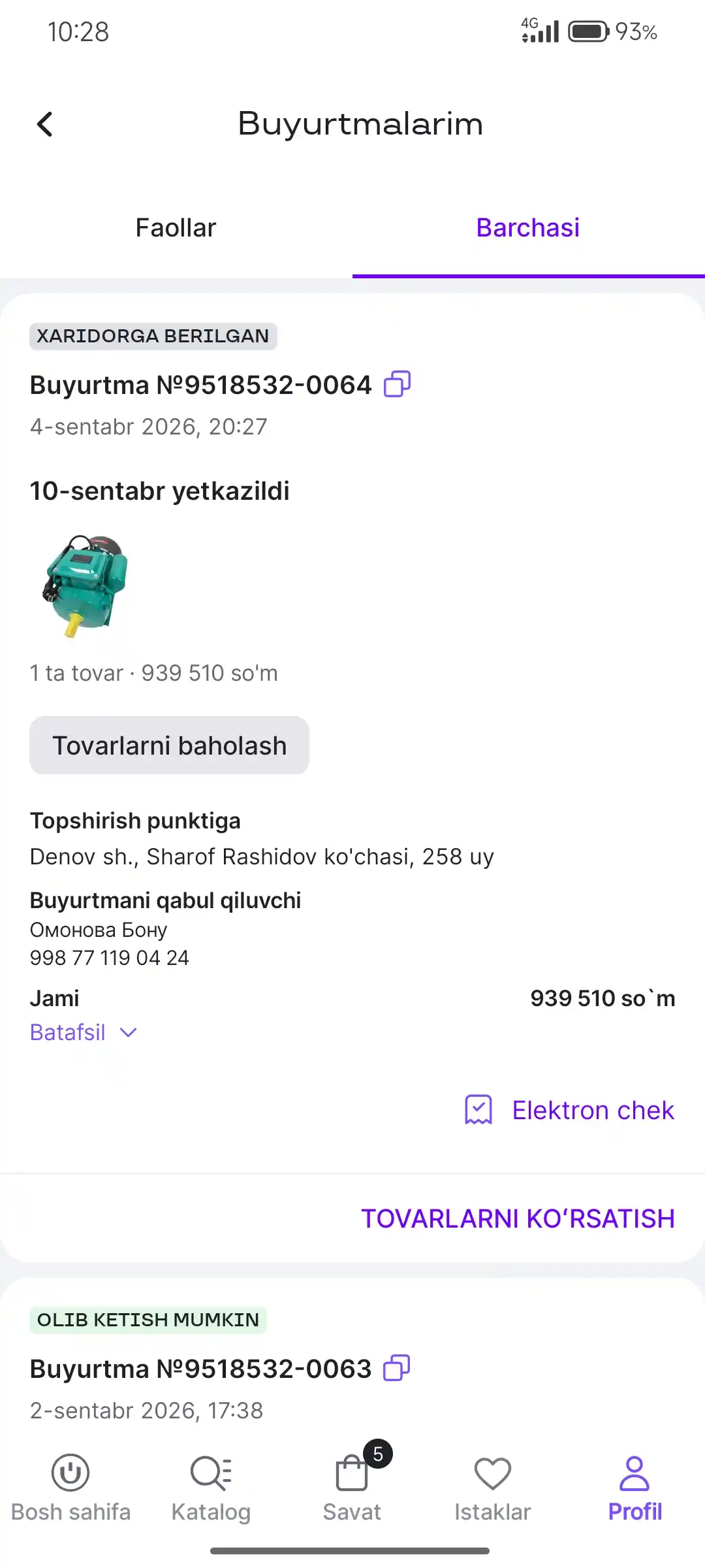Bir fazali elektr motor 2,2 kVt/3 kVt, 220 V, 3000 aylanish / min