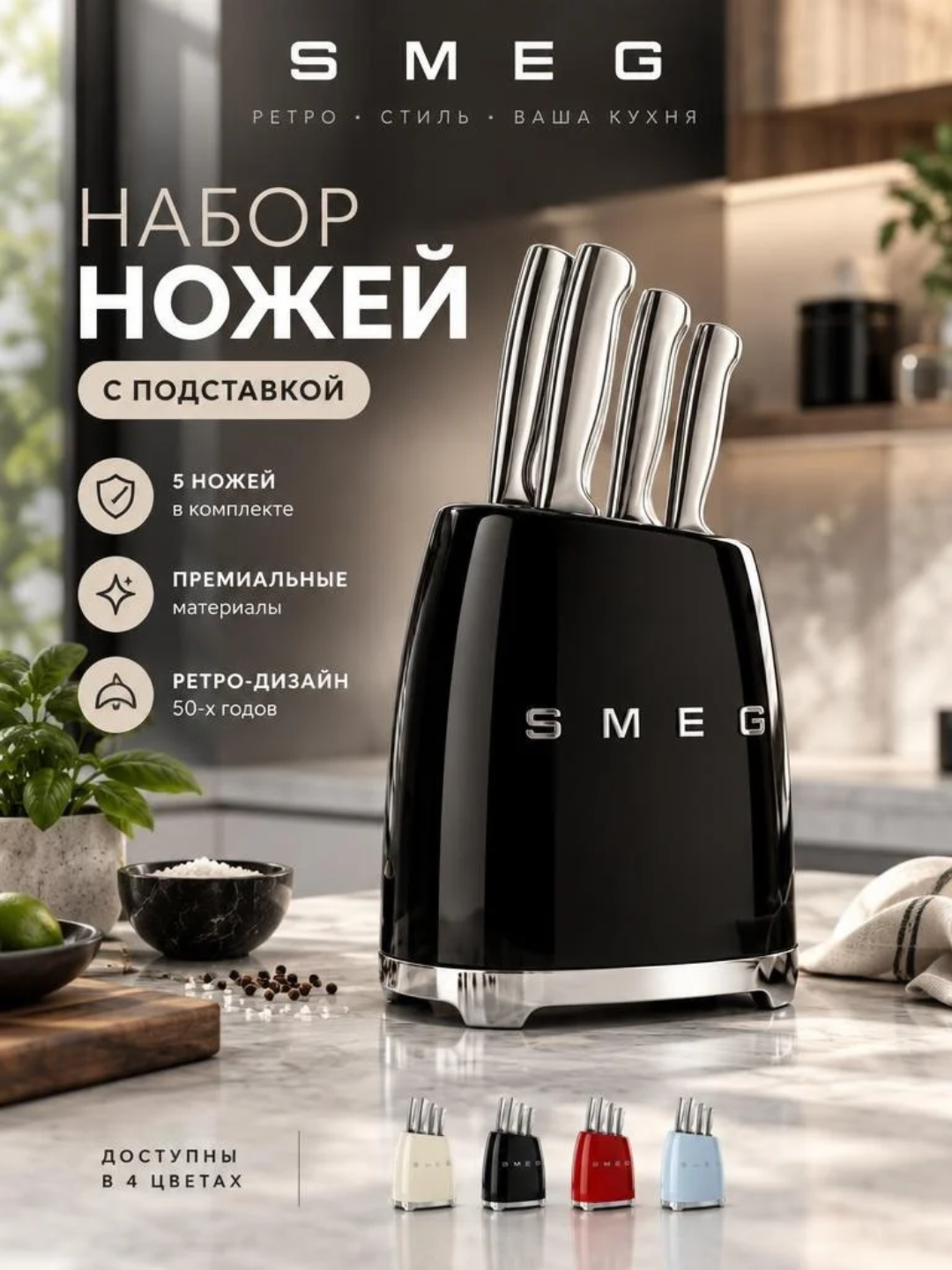5 dona oshxona pichoqlari to‘plami stend bilan — universal oshxona pichoqlari - 