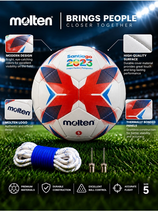 Molten FSN5000 professional futbol to‘pi, 5-o‘lcham, oq-ko‘k-qizil