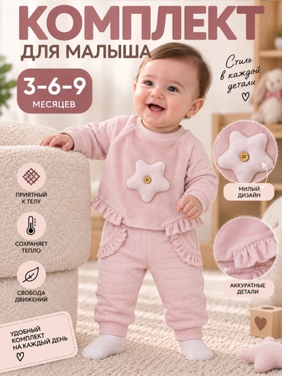 Chaqaloqlar uchun 2 talik kiyim to‘plami, 3–6-9 oy, kofta va shim - 