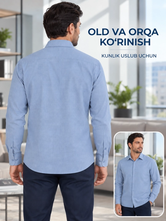 Erkaklar uchun klassik uslubdagi uzun yengli ingichka chiziqli rubashka ko‘ylak