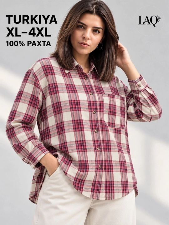 Рубашка женская с длинным рукавом, оверсайз, XL-4XL, Турция - 
