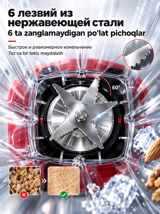 Ko'p funktsiyali blender SOKANY SK-666 5000W 2,5l, qahva va ziravorlar uchun maydalagich