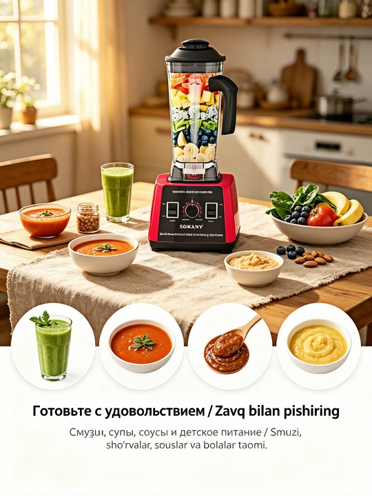 Ko'p funktsiyali blender SOKANY SK-666 5000W 2,5l, qahva va ziravorlar uchun maydalagich