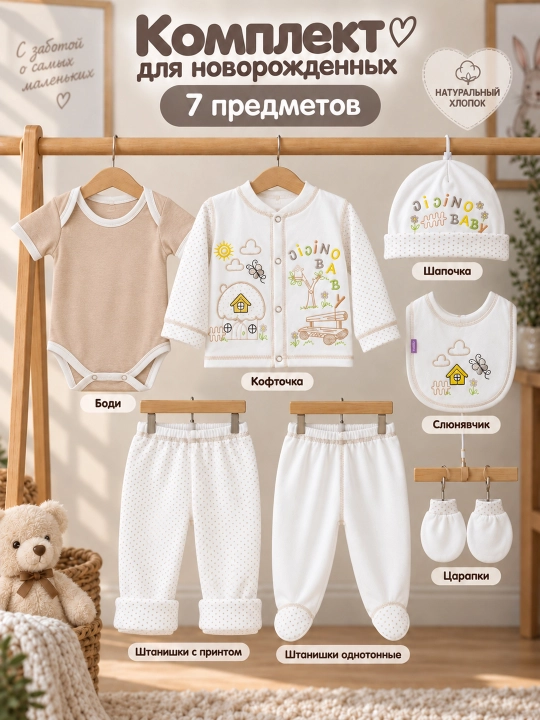 Комплект одежды для новорождённых, 7 предметов, 3–6 месяцев