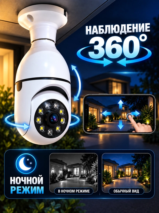 Aqlli Wi-Fi kamera, videokuzatuv kameralari, 360° Full HD kamera